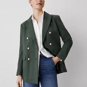Ann Taylor Dark Green Double-Breasted Blazer with Gold Buttons